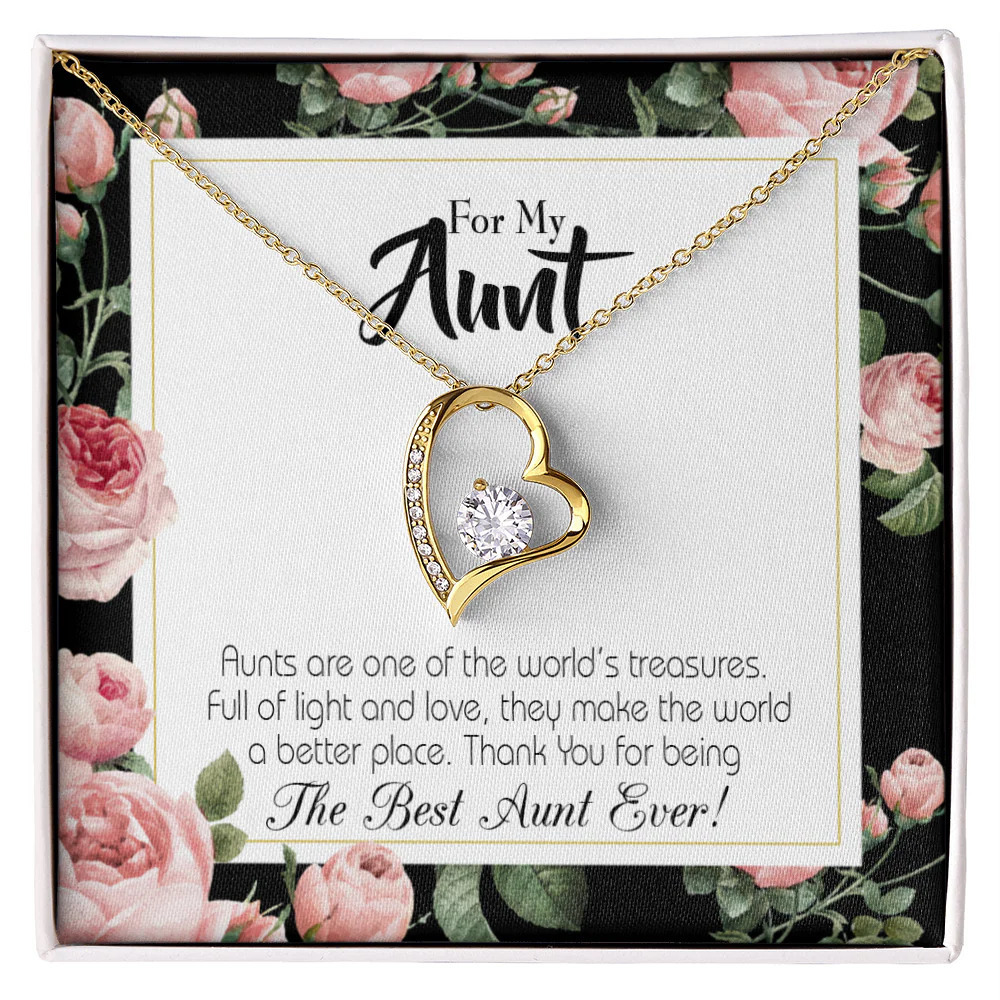 Aunt Best Aunt Ever Forever Love CZ Heart Necklace White Gold Luxury Box